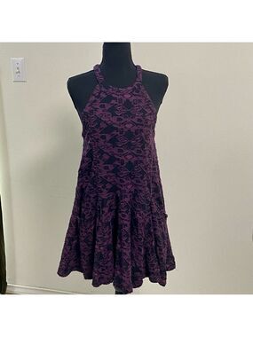 Free People Dress Women’s Size Small Black Purple Halter Swing Mini Dress